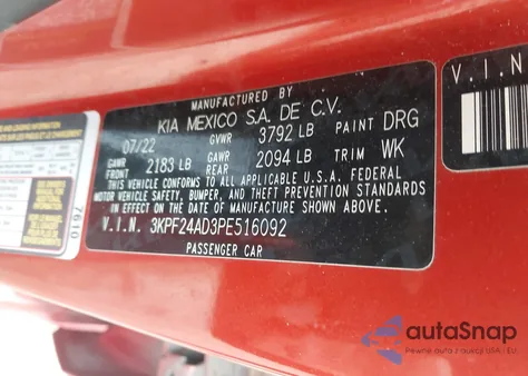 2023 Kia Forte Lxs z USA, uszkodzony, nr VIN 3KPF24AD3PE516092